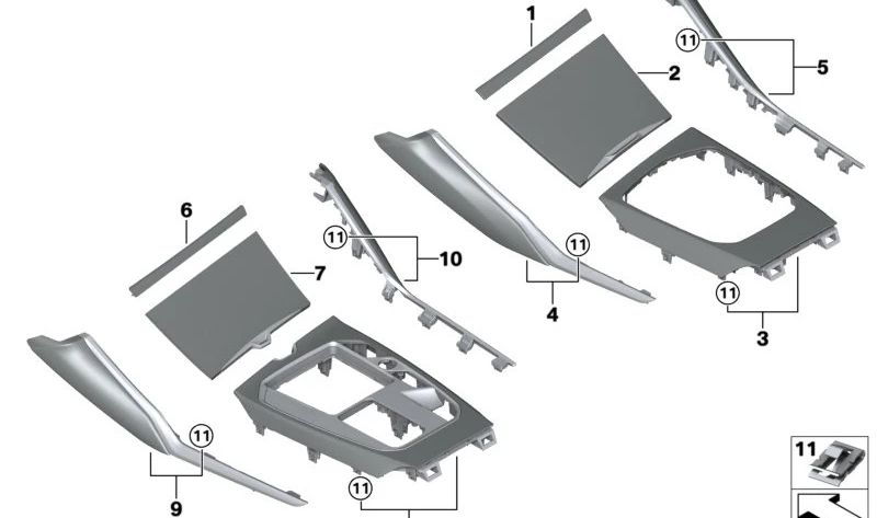 Cubierta del portavasos en negro piano OEM 51168093577 para BMW G20, G21, G80, G22, G23, G26, G82, G83. Original BMW.