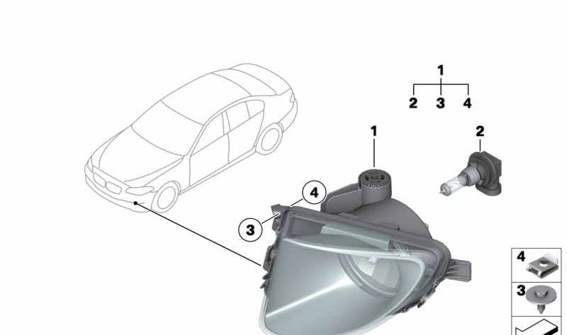 Faros antiniebla de plástico izquierdo para BMW F10, F11, F18 (OEM 63177216885). Original BMW