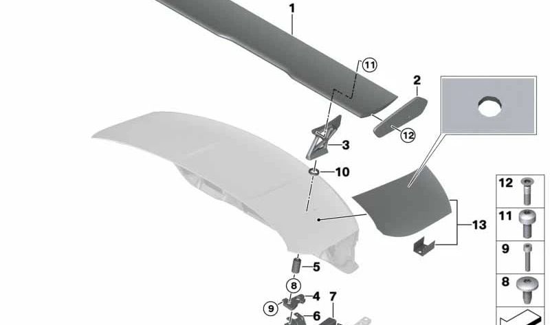 Soporte izquierdo para alerón trasero OEM 51628064457 para BMW F32, F82 (Serie 4 Coupé, M4 Coupé). Original BMW.