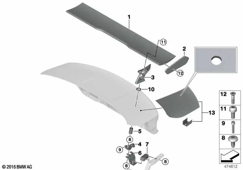 Linkes Heckspoiler-Seitenteil für BMW 4er F82 (OEM 51628065531). Original BMW