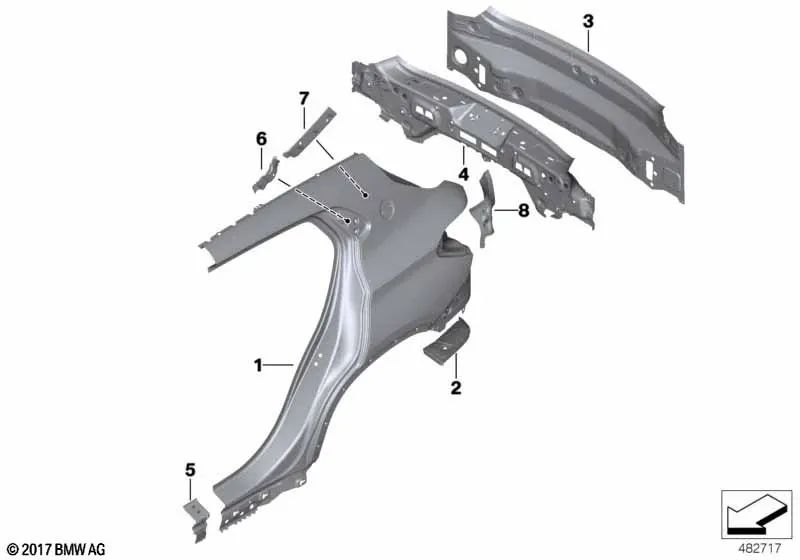 Refuerzo del soporte de la luz trasera derecho para BMW X2 F39 (OEM 41007954280). Original BMW.