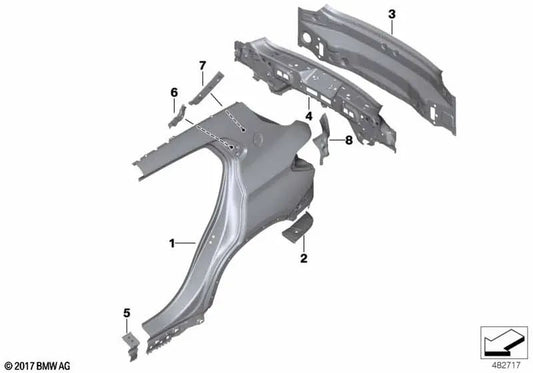 Right rear light support reinforcement for BMW X2 F39 (OEM 41007954280). Genuine BMW.