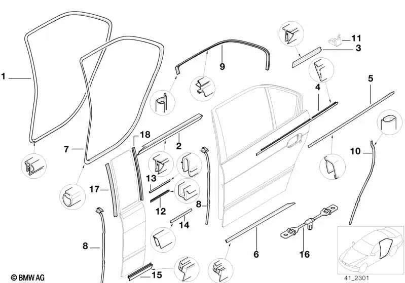 Türspaltdichtung zum hinteren Dachrahmen rechts. für BMW E38 (OEM 51228157878). Original BMW.