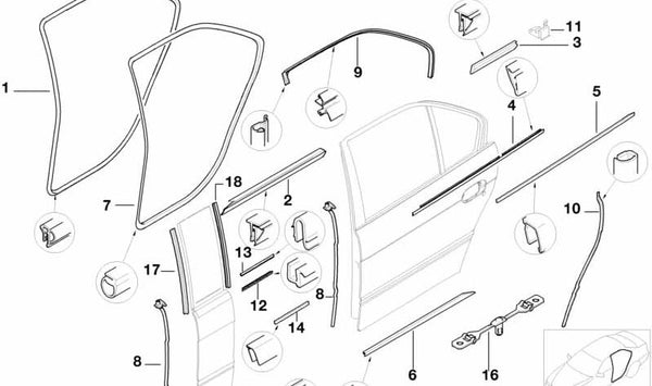 Guía lateral trasera interior izquierda para BMW Serie 7 E38 (OEM 51228230487). Original BMW