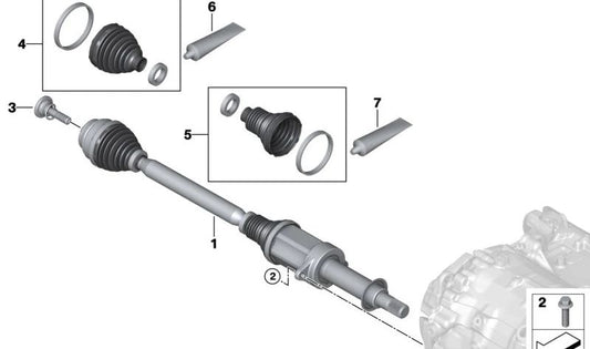 Eje de transmisión delantero derecho para BMW G70 (OEM 31605A6B758). Original BMW