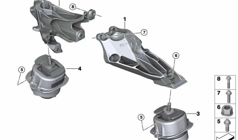 Soporte motor izquierdo OEM 22116882027 para BMW F15, F16, F25 y F26. Original BMW.