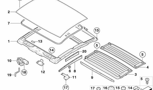 Techo flotante trasero para BMW Serie 6 E63, E63N (OEM 54107195683). Original BMW