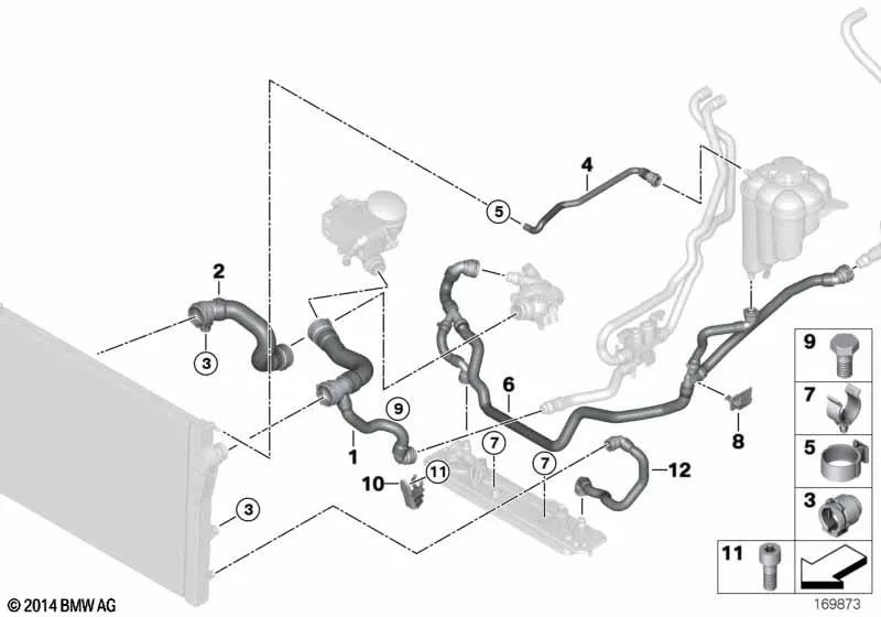 Manguera de refrigerante para BMW X5 E70N, F15, X6 E71, F16 (OEM 17127578703). Original BMW.