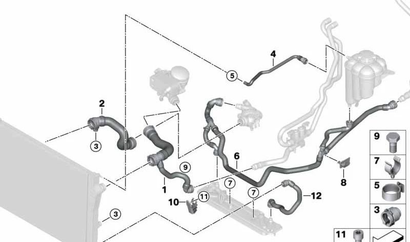 Manguera de refrigerante para BMW X5 E70N, F15, X6 E71, F16 (OEM 17127586774). Original BMW