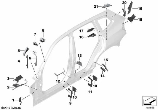 Left C-pillar inner molding for BMW X4 F98, G02 (OEM 41007482059). Genuine BMW