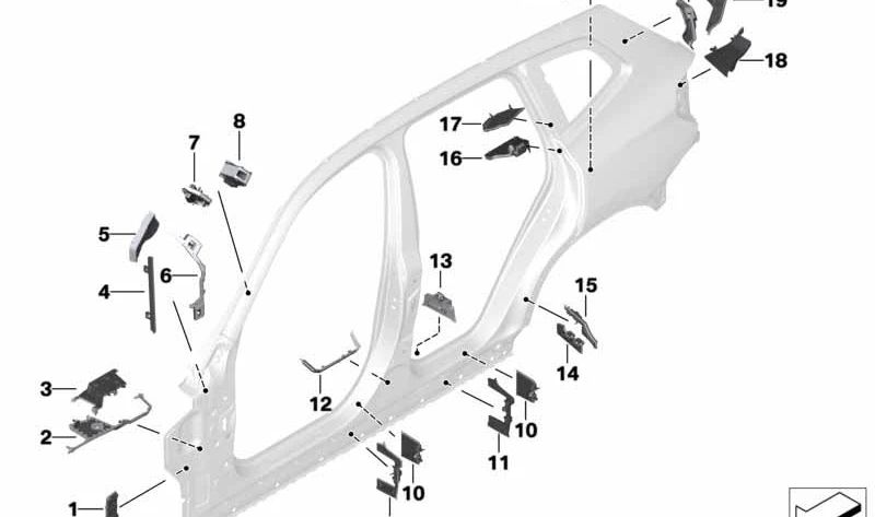 Panel inferior exterior derecho del pilar B OEM 41007436490 para BMW G01, G08, F97, G02 y F98. Original BMW.