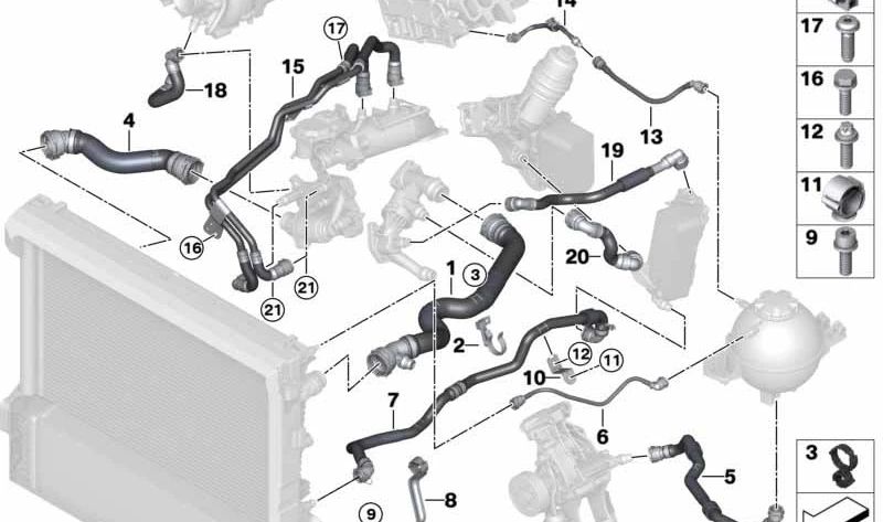 Soporte para Manguera de Refrigerante para BMW G05, G06, G07 (OEM 17128475302). Original BMW