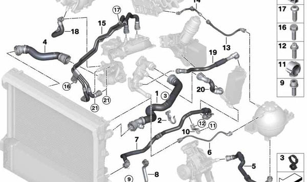 Soporte para Manguera de Refrigerante para BMW G05, G06, G07 (OEM 17128475302). Original BMW