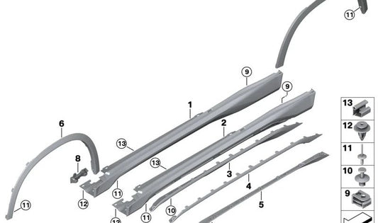 Moldura lateral izquierda OEM 51775A01683 para BMW (compatibles: G20, G21, G28). Original BMW.