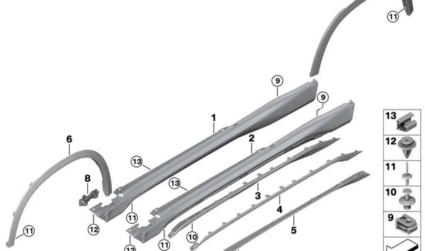 Moldura lateral izquierda OEM 51775A01683 para BMW (compatibles: G20, G21, G28). Original BMW.