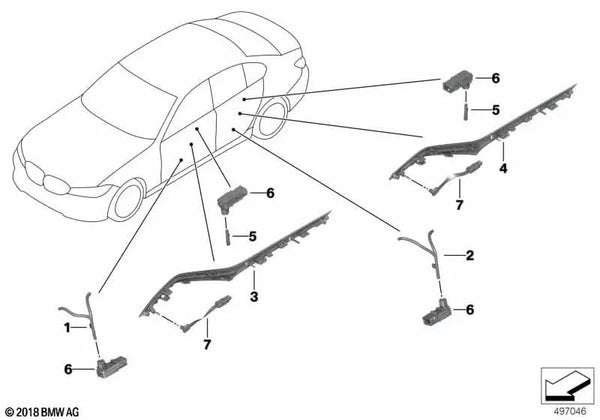 Luz de guía del bolsillo para mapas trasero derecho para BMW Serie 3 G20, G21 (OEM 63316998142). Original BMW.