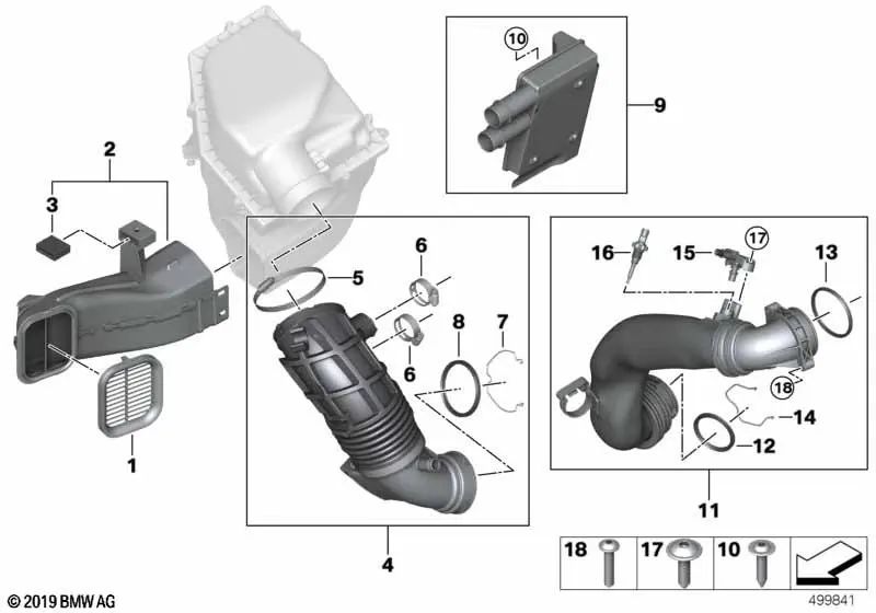 Clean Air Tube for BMW models X3, X4 (OEM 13718694069). Genuine BMW