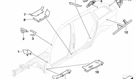 Rear left intake liner OEM 41217062371 for BMW 3 Series (E90, E91). Original BMW.