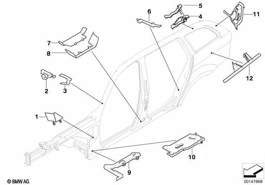 Pieza de recambio interior inferior derecha del pilar A para BMW E90, E90N, E91, E91N (OEM 41007158660). Original BMW.