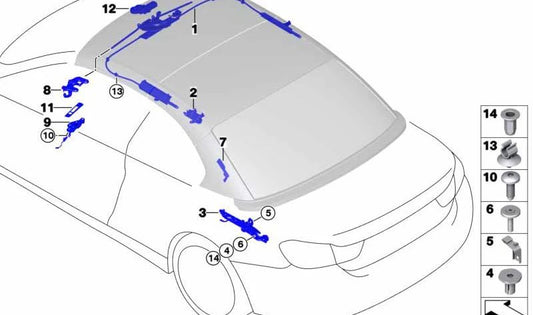 Complete roof cover closure for BMW 3 Series E93, 4 Series F33, F83 (OEM 54377344474). Original BMW