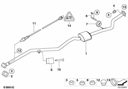 Tuberías de escape con silenciador frontal para BMW E81, E87, E87N (OEM 18107528812). Original BMW.