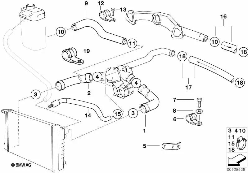 Water hose for BMW E38 (OEM 11531742713). Original BMW