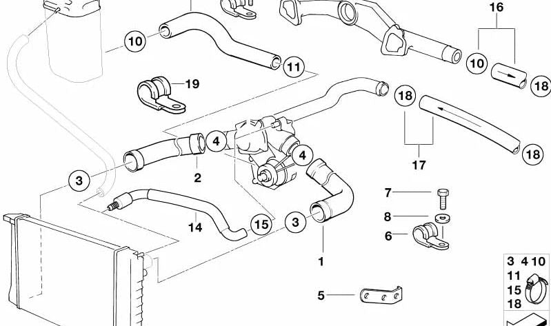 Manguera de Agua para BMW Serie 7 E38, Serie 8 E31 (OEM 11531741415). Original BMW