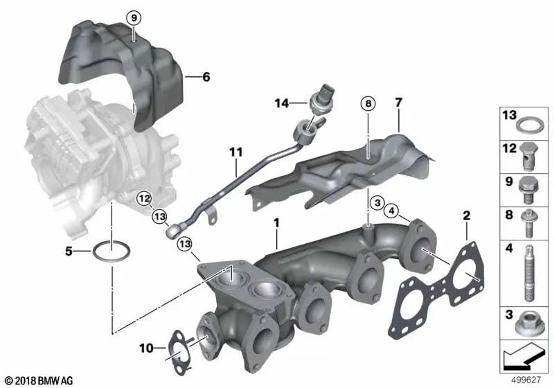 Colector de escape para BMW F20N, F21N, F22, F23, F30N, F31N, F34N, F32, F33, F36, G30, G31, G11, G12, G01, G02, F15 (OEM 11628514273). Original BMW