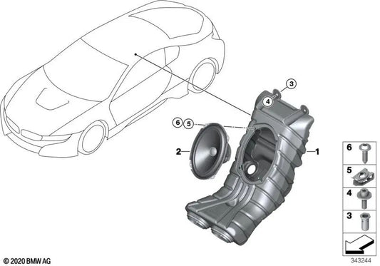 Altavoz de baja frecuencia para BMW i01, i01N, i12, i12N (OEM 65139285272). Original BMW