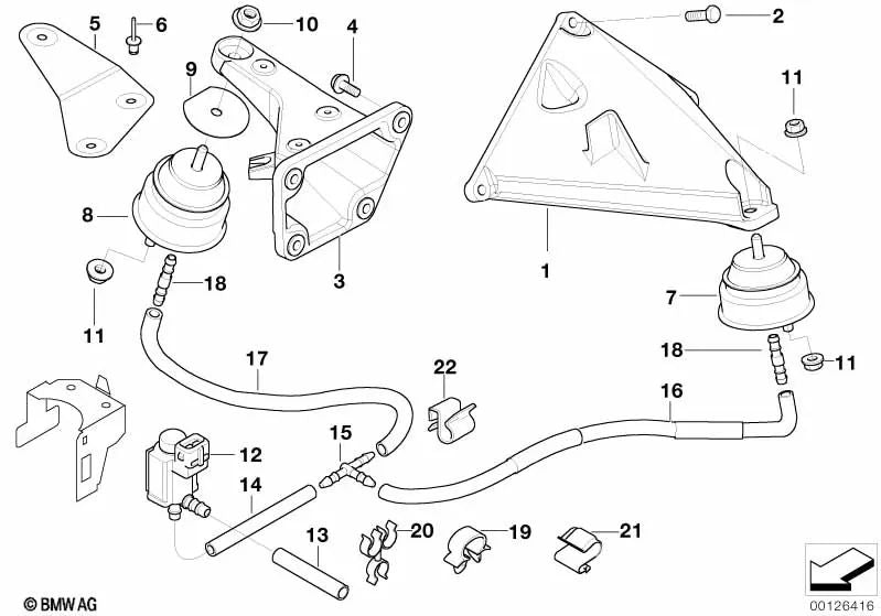 Soporte del motor derecho para BMW Serie 3 E46 (OEM 22116762272). Original BMW