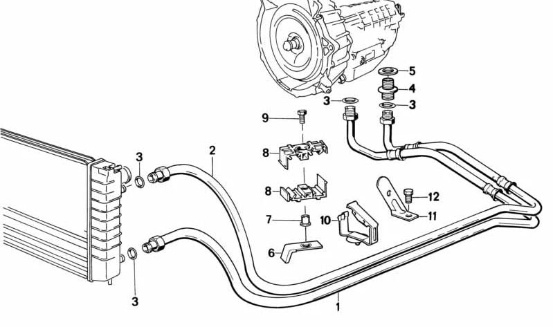 Tubo de retorno del radiador de aceite OEM 17221712690 para BMW E30. Original BMW.