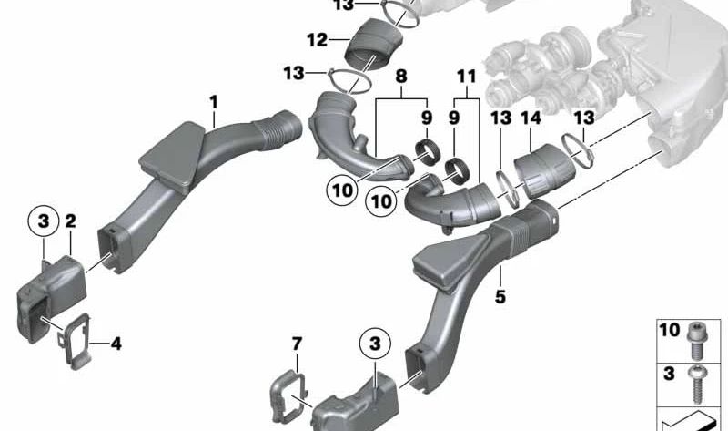 Conducto de aire OEM 13717624031 para BMW Serie 5 (F07, F10, F11), Serie 6 (F12, F13). Original BMW.