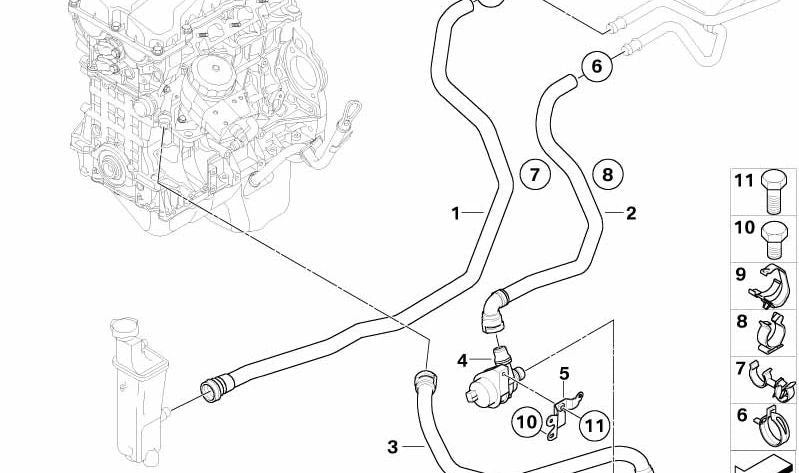 Manguera de Circulación de Motor-Bomba de Agua Adicional para BMW E85 (OEM 64216939210). Original BMW