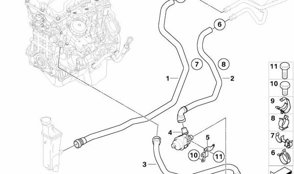 Manguera de Circulación de Motor-Bomba de Agua Adicional para BMW E85 (OEM 64216939210). Original BMW