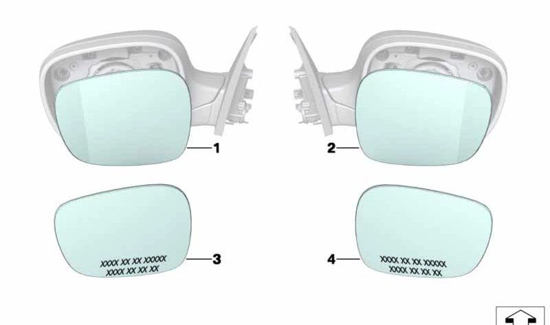 Cristal de espejo plano izquierdo para BMW X3 E83N (OEM 51163454949). Original BMW.