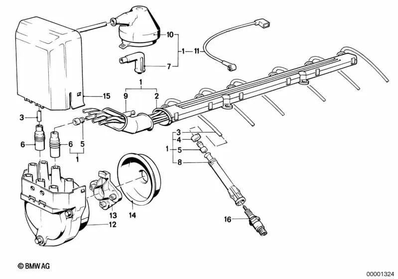 Cableado de encendido para BMW Serie 3 E30, Serie 5 E28 (OEM 12121705714). Original BMW.