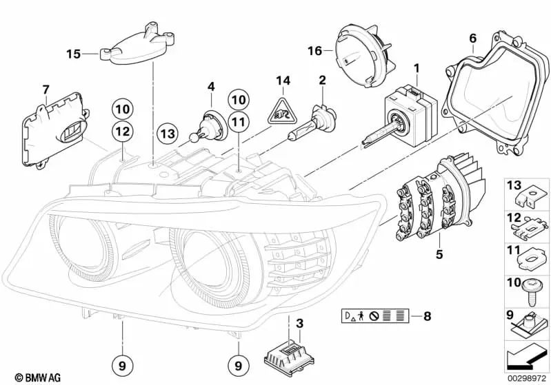 Reparaturlasche ZKW interna derecha para BMW 3er modelos E90, E90N, E91, E91N (OEM 63117175206). Original BMW