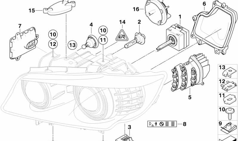 Tapa protectora de faro xenón izquierdo OEM 63127238813 para BMW E90, E91 (original BMW).