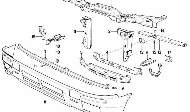 Soporte de radiador OEM 17101177917 para BMW E30. Original BMW.