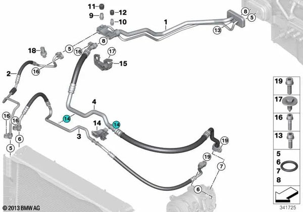 Línea de presión Compresor-Condensador para BMW X5 F15, X6 F16 (OEM 64509357946). Original BMW