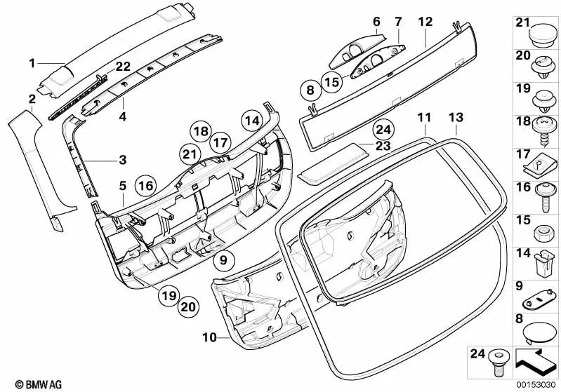 Revestimiento del portón trasero inferior para BMW E91, E91N (OEM 51497162180). Original BMW