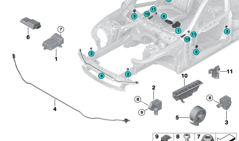 Sensor Protección de Peatones PTS para BMW Serie 7 G11N, G12N (OEM 65779869799). Original BMW