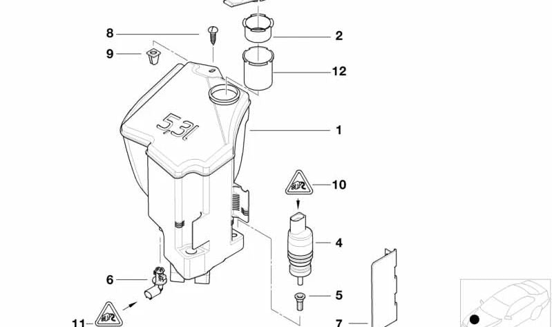 Depósito del Sistema de Lavado de Parabrisas para BMW Serie 3 E46, Z4 E85, E86 (OEM 61667007970). Original BMW