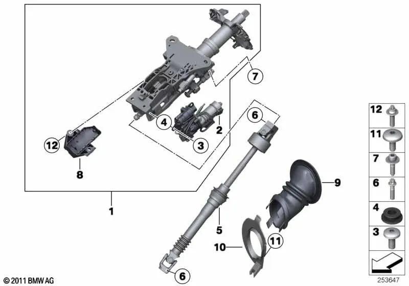 Columna de dirección inferior para BMW E60, E60N, E61, E61N, E63, E63N, E64, E64N (OEM 32306780892). Original BMW.