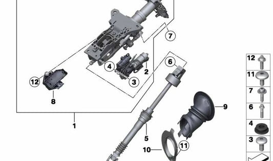 Lower steering shaft for BMW E60, E61, E63, E64 (OEM 32306780894). Original BMW.