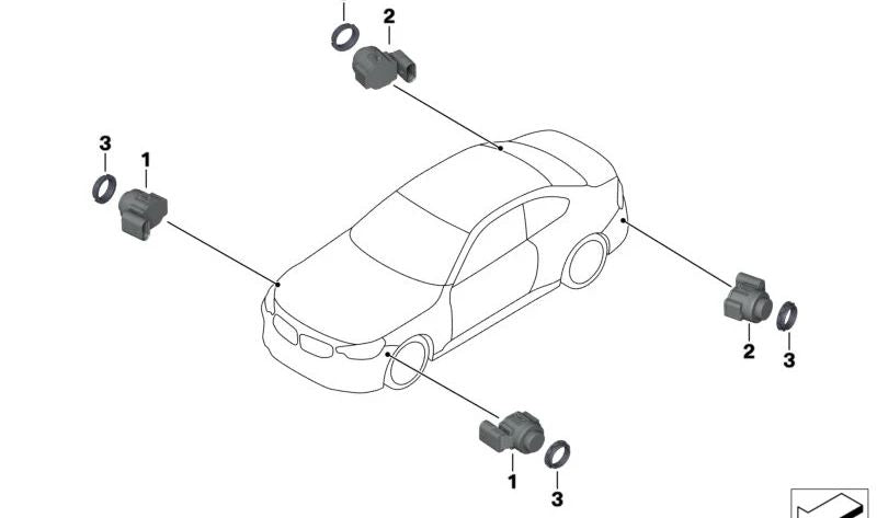 Sensor de aparcamiento (PDC) azul Mediterráneo OEM 66207927781 para BMW G87, G20, G21, G28, G80. Original BMW.