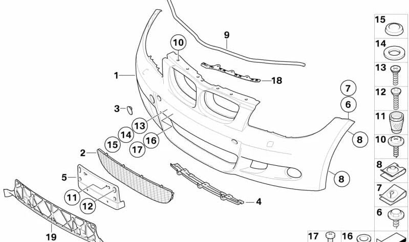 Revestimiento Paragolpes imprimado delantero para BMW Serie 1 E81, E87, E87N (OEM 51117837421). Original BMW.