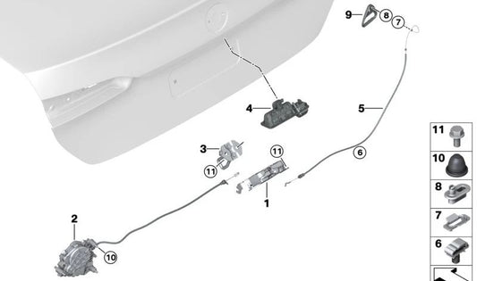 Tailgate Button for BMW 1 Series F70, 2 Series U06, 5 Series G60, G61, G68, G90, X1 U11, U12 (OEM 51248494246). Original BMW