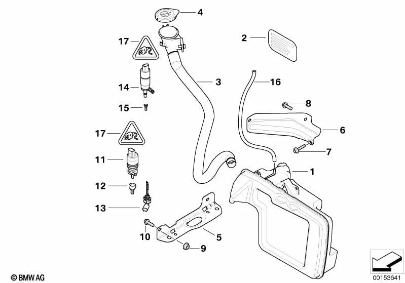 Depósito de líquido limpiaparabrisas para BMW E60, E63, E64 (OEM 61667896393). Original BMW