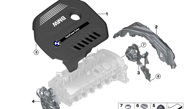 Cubierta de motor OEM 11148607142 para BMW G30, G31, G32, G01. Original BMW